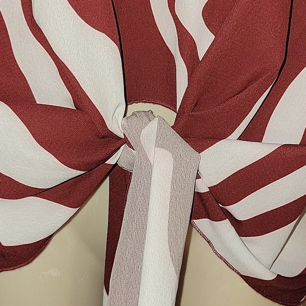 Wildfox NEW Burgundy White Striped Cold Shoulder Bell Sleeve Front Tie Top Small